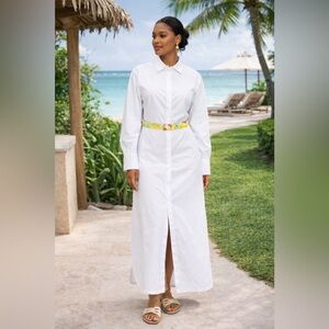 Christie Brown White Poplin Maxi Length Shirt Dress Size 12